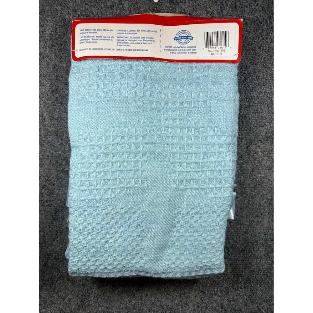 Kidgets Baby Blanket Blue Waffle Knit Heaven Sent Bear Satin Trim 30x30 NEW